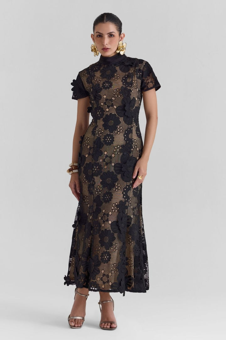 Velour Lace Midi Dress
