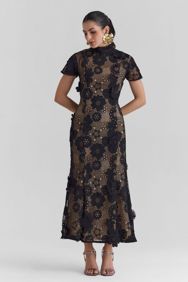 Velour Lace Midi Dress
