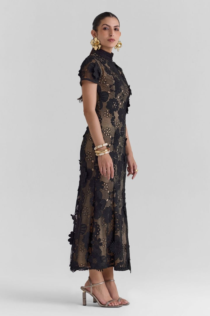 Velour Lace Midi Dress