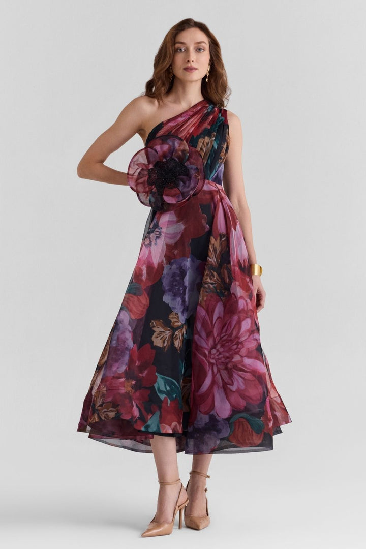 Flutter Print Organza Midi Dress