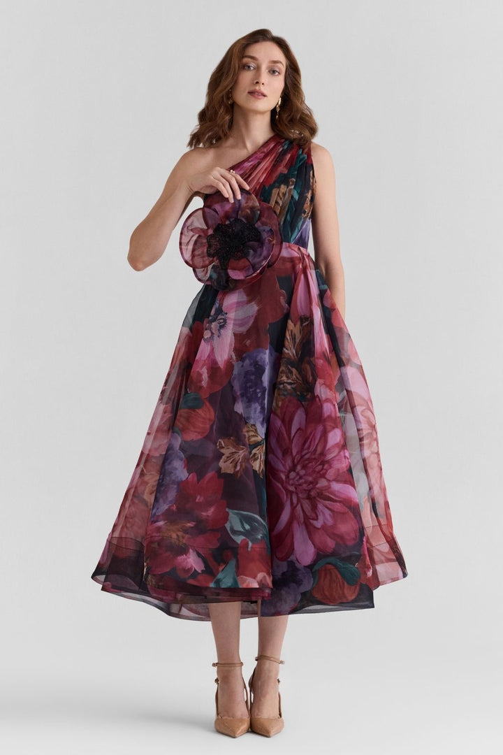 Flutter Print Organza Midi Dress