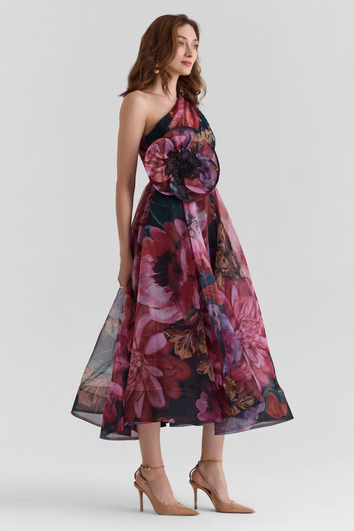Flutter Print Organza Midi Dress