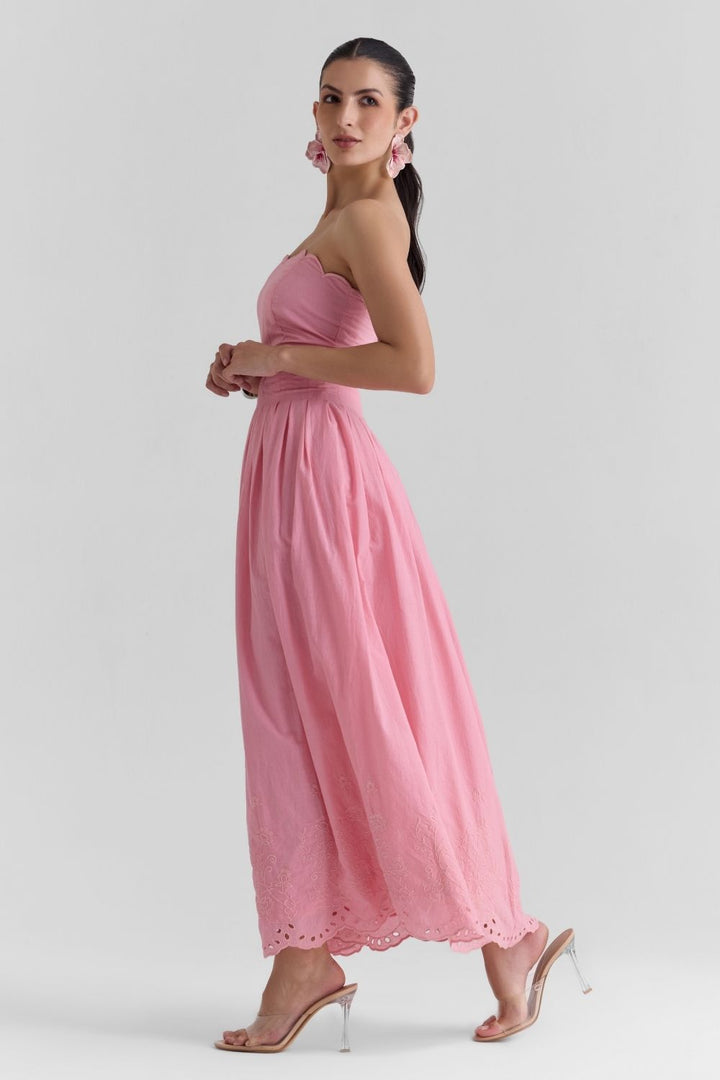 Roselle Pink Scalloped Midi Dress