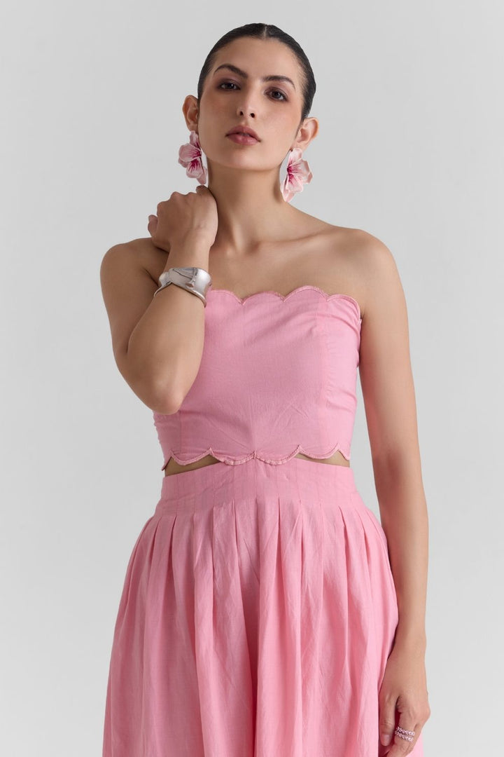 Roselle Pink Scalloped Midi Dress