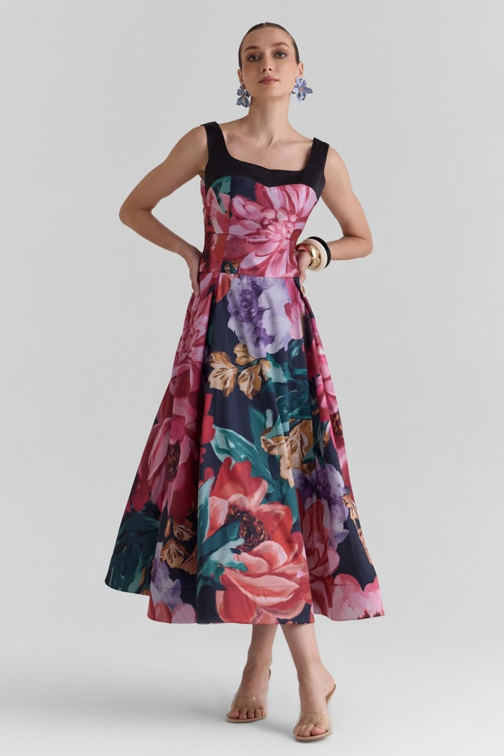 Flutter Satin Flared Midi Dress