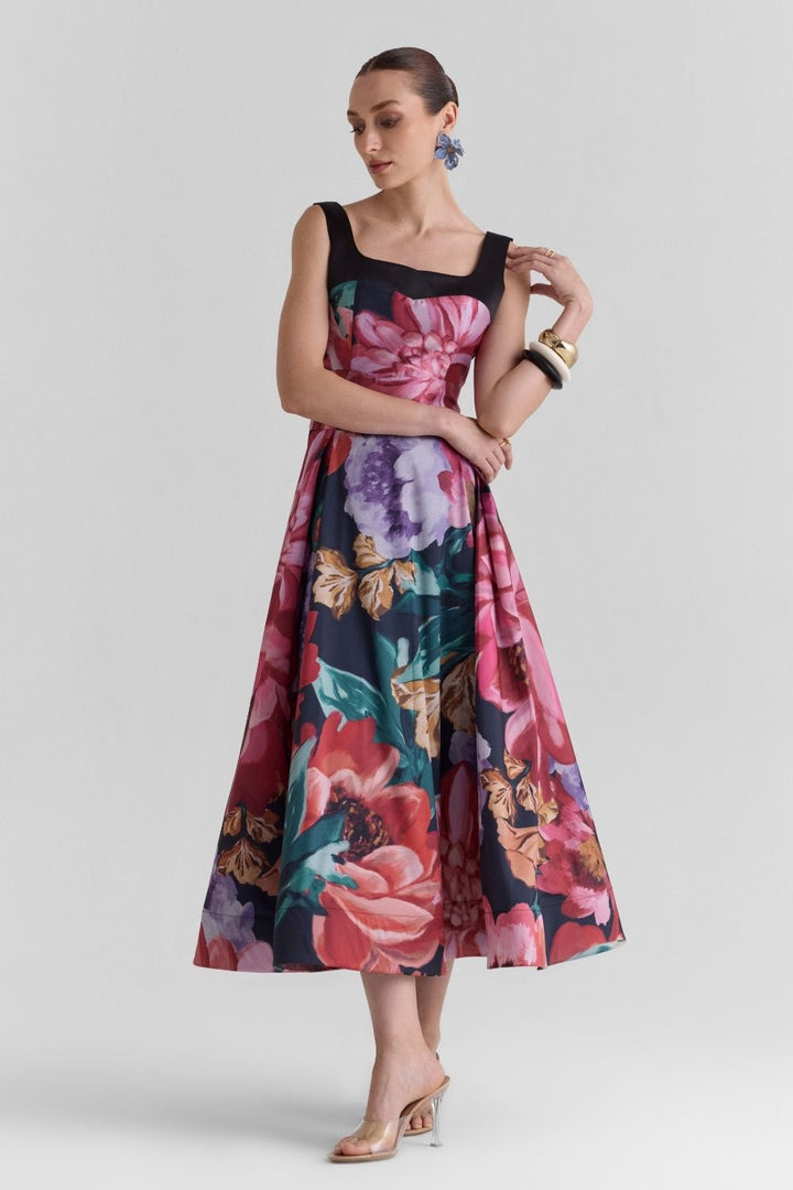 Flutter Satin Flared Midi Dress