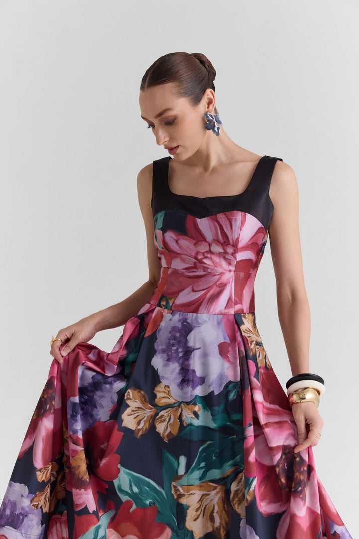 Flutter Satin Flared Midi Dress