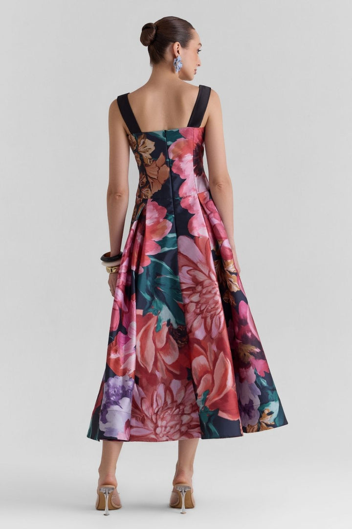 Flutter Satin Flared Midi Dress