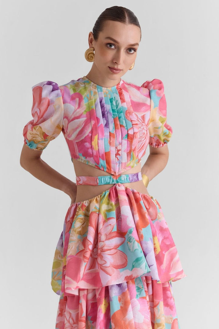 Amour Print Cut Out Midi Dress