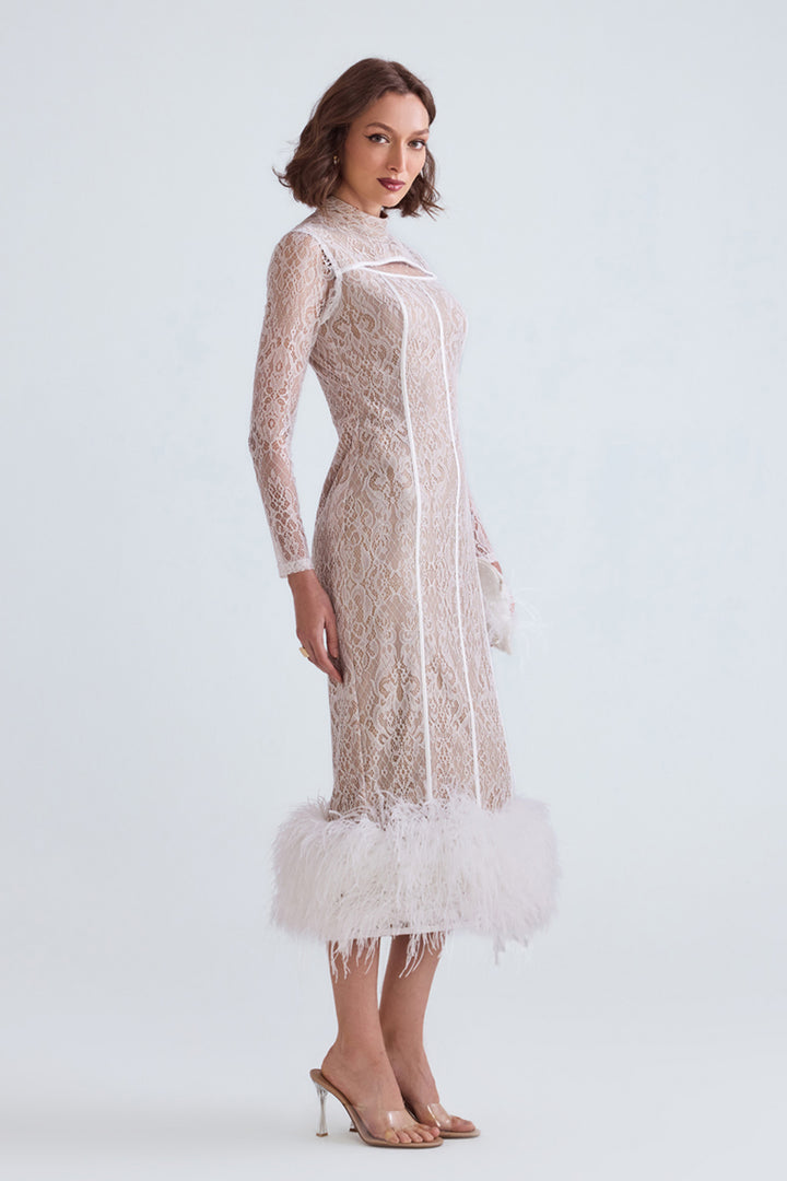 Sara Lace Feather Midi