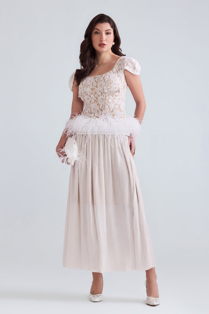 Safa Lace Top With Pleated Midi Skirt