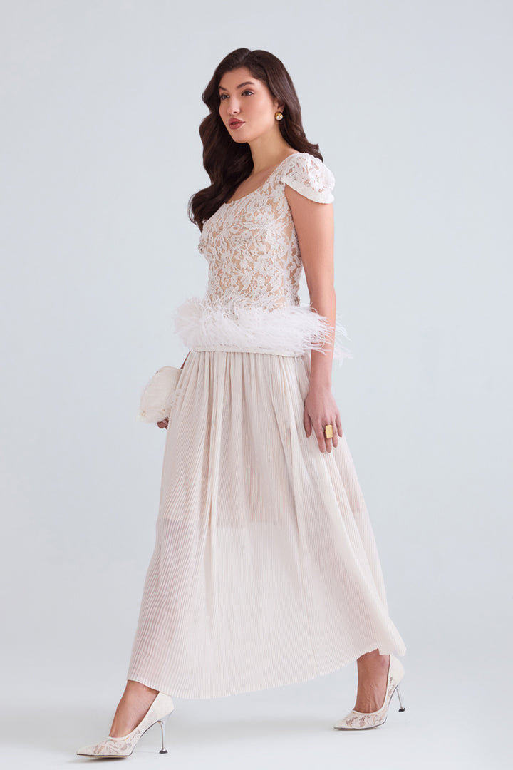 Safa Lace Top With Pleated Midi Skirt