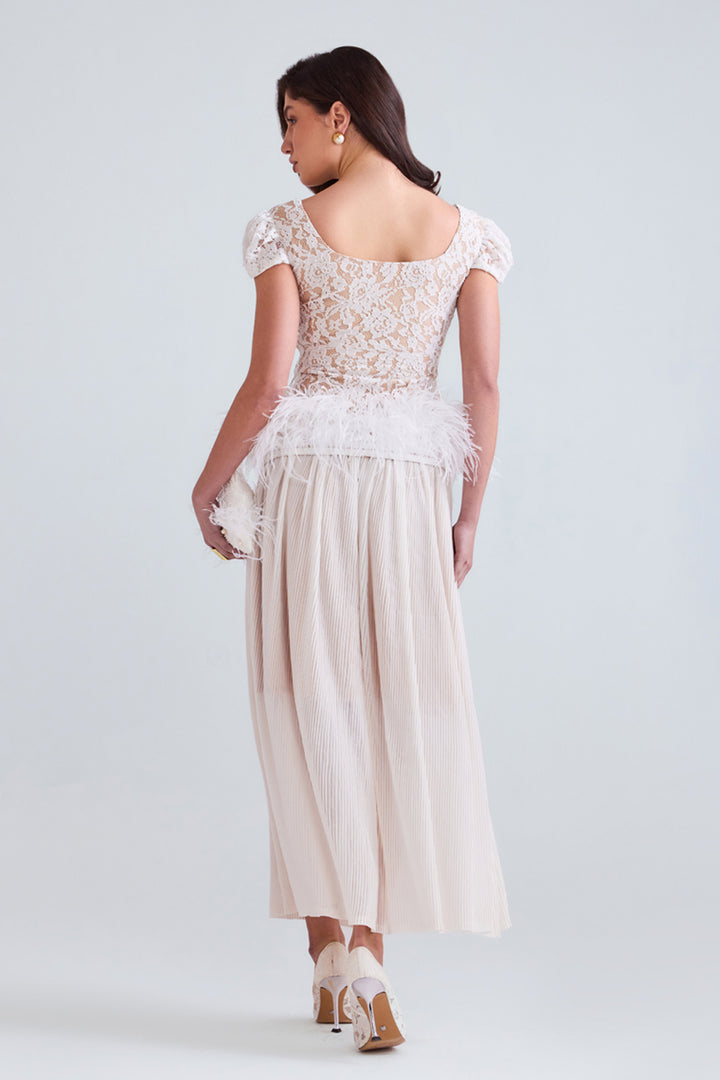 Safa Lace Top With Pleated Midi Skirt