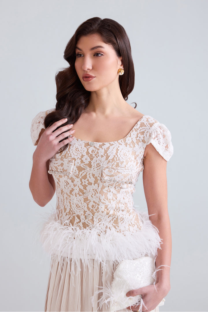 Safa Lace Top With Pleated Midi Skirt