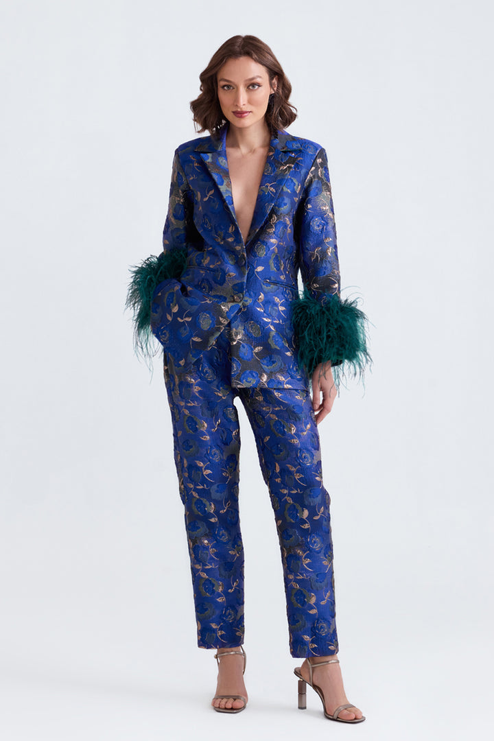 Cyra Jacquard Feather Pantsuit