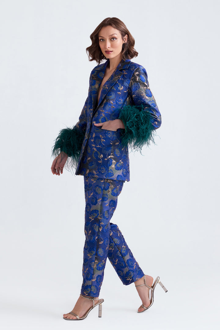 Cyra Jacquard Feather Pantsuit
