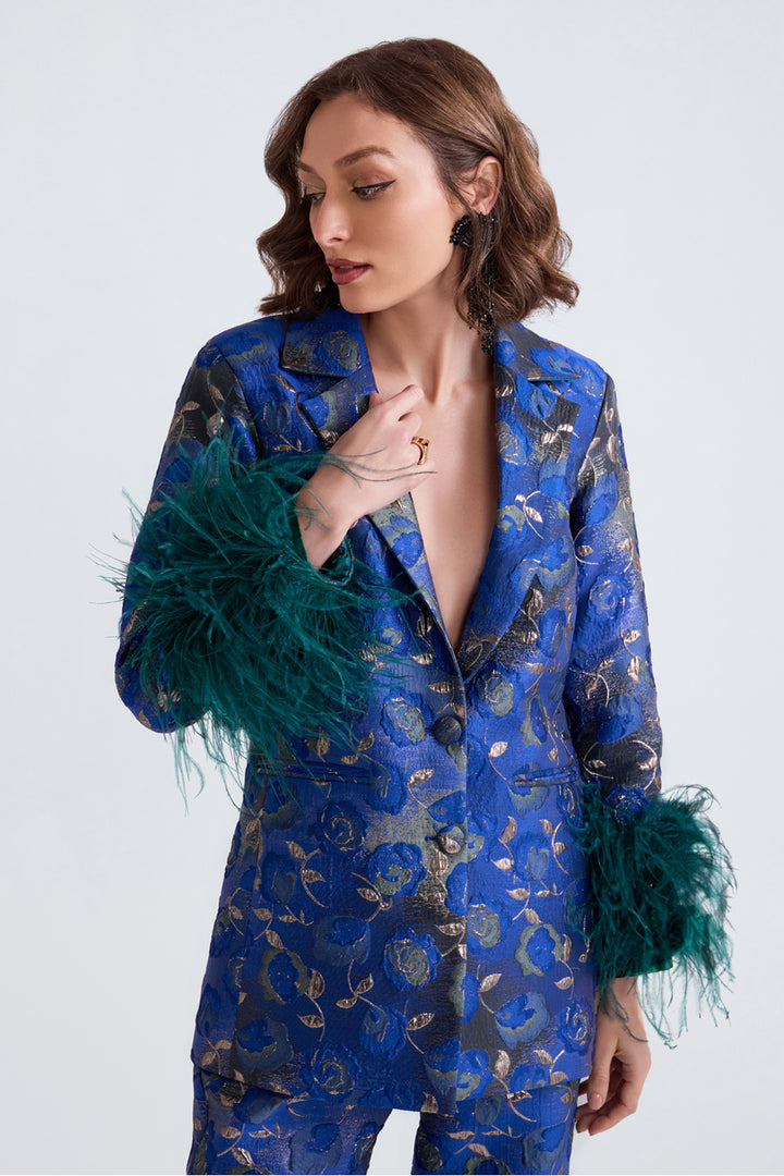Cyra Jacquard Feather Pantsuit