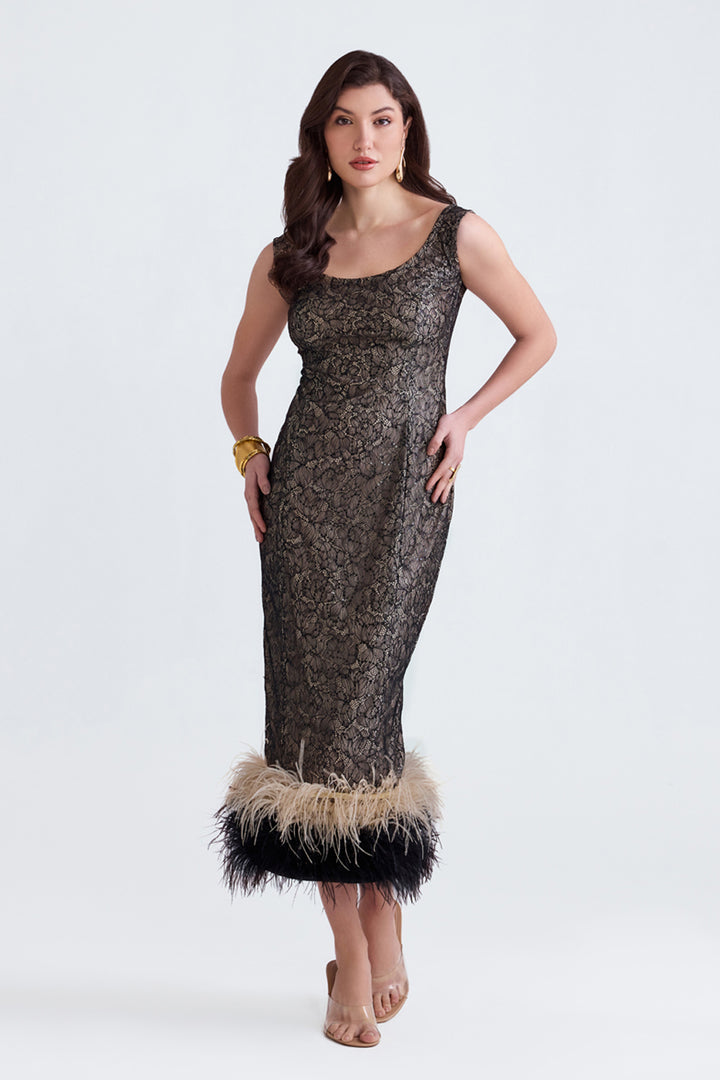 Dalia Black Lace Feather Midi