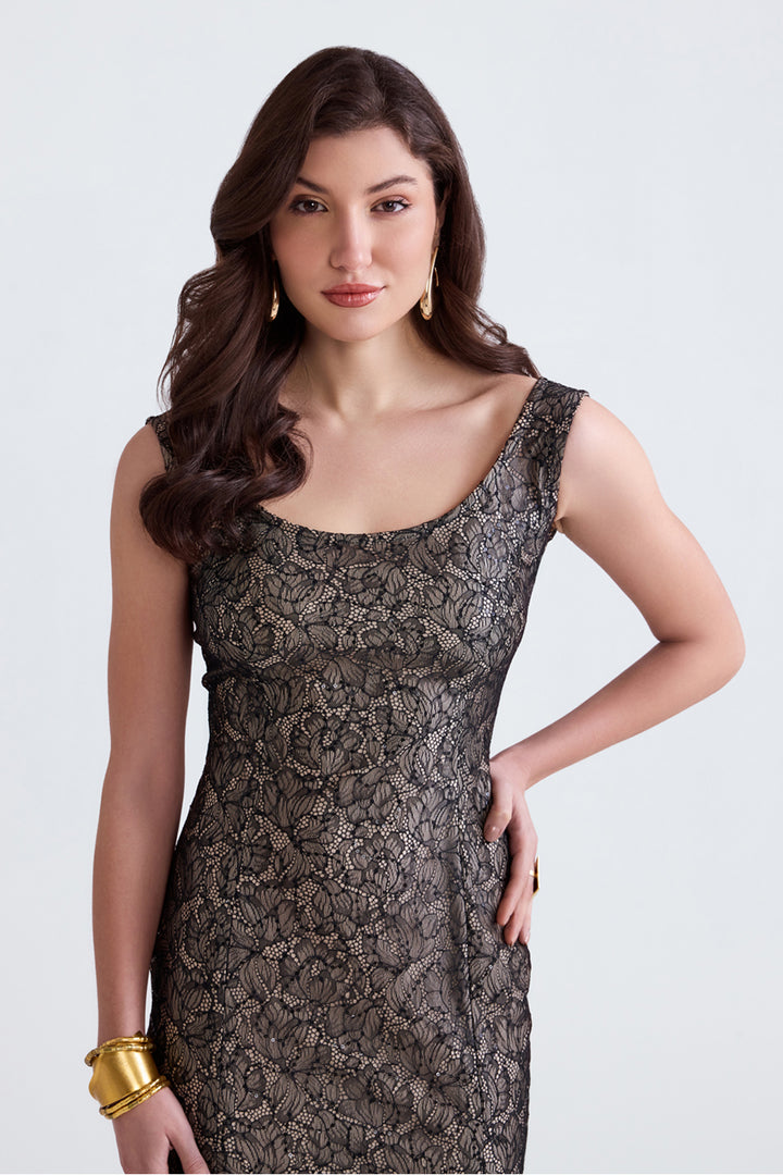 Dalia Black Lace Feather Midi