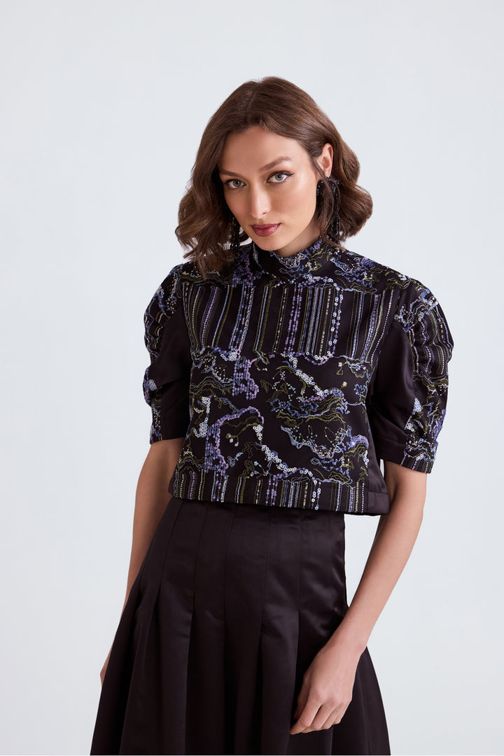 Huma Sequin Top And Satin Midi Skirt