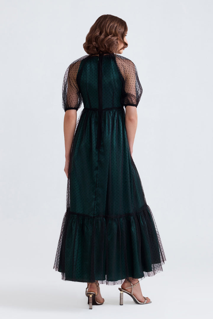 Yara Satin and Tulle Maxi Dress