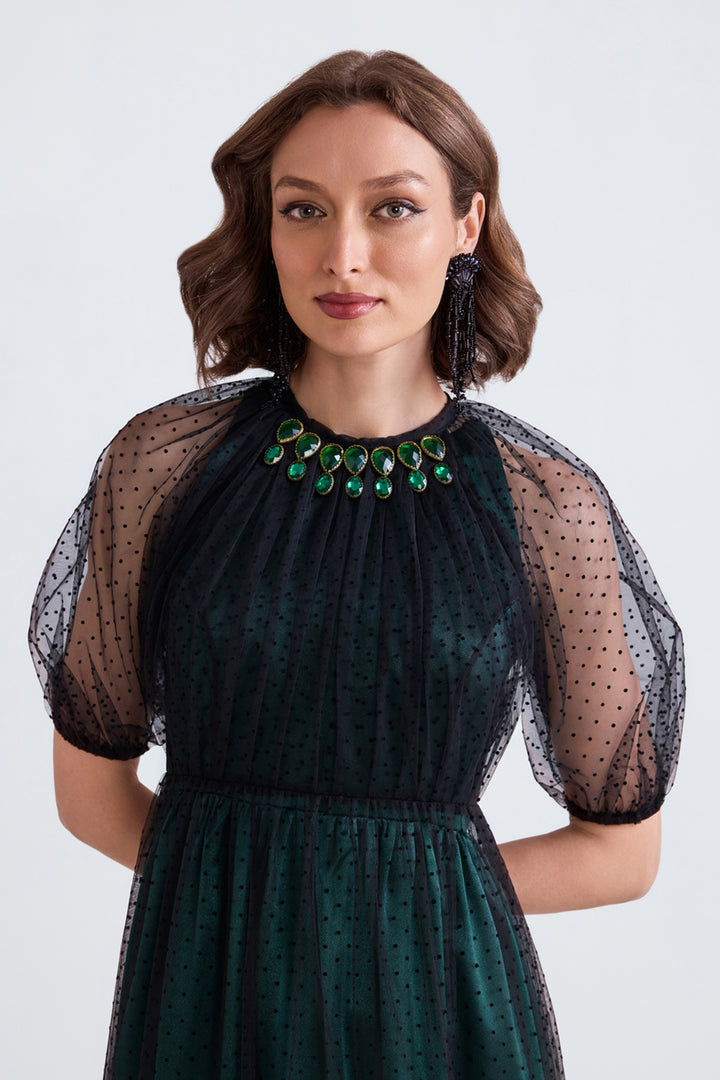 Yara Satin and Tulle Maxi Dress