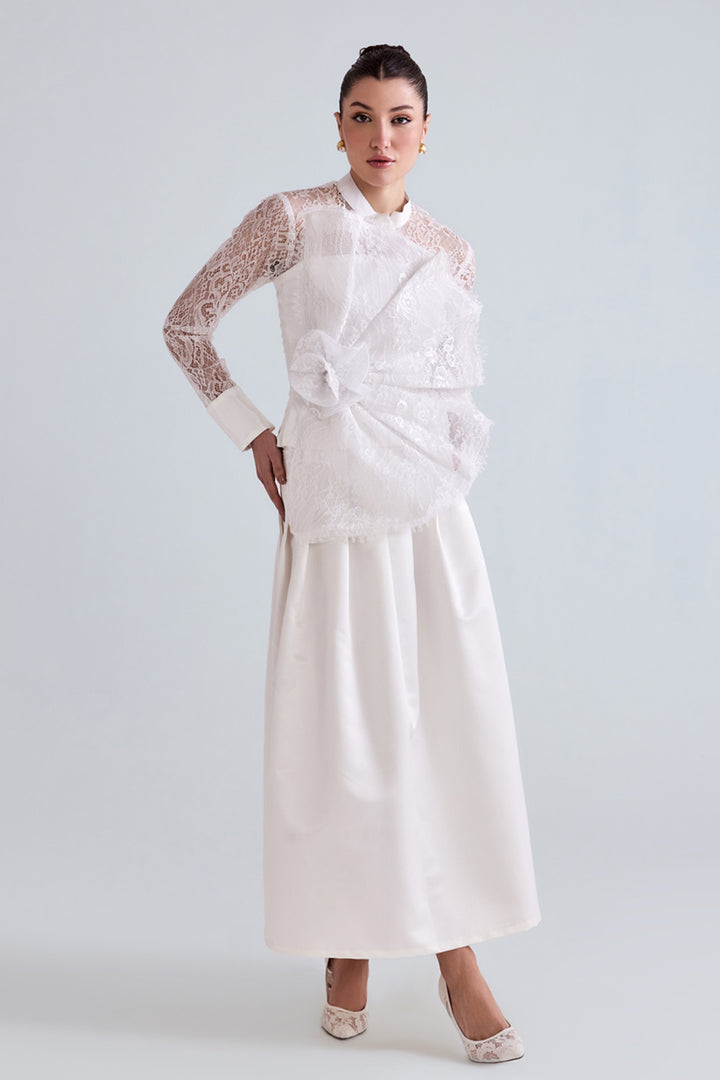 Afra White Lace Shirt And Top Set