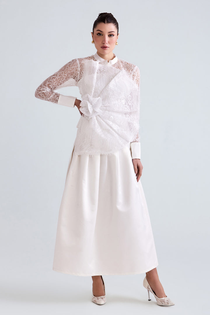 Afra White Lace Shirt And Top Set