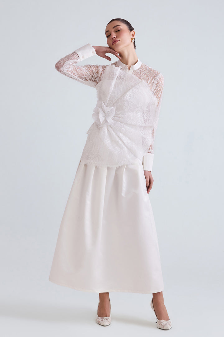 Afra White Lace Shirt And Top Set