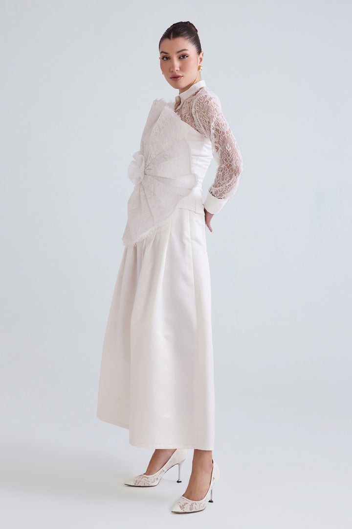 Afra White Lace Shirt And Top Set