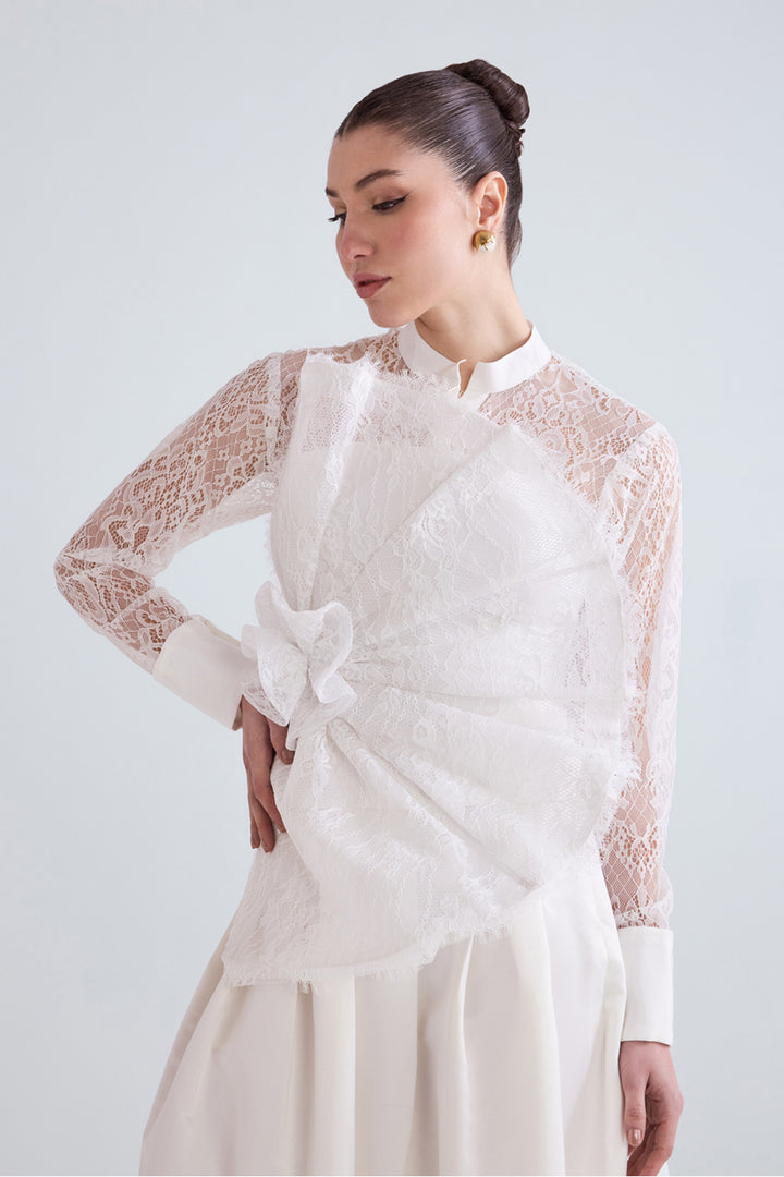 Afra White Lace Shirt And Top Set