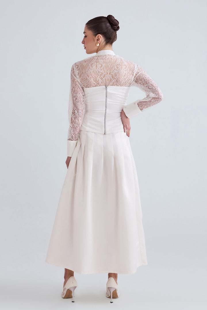 Afra White Lace Shirt And Top Set