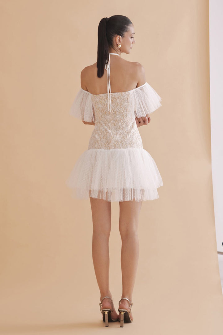 Alessandro White Lace Halter Mini Dress - Zabella