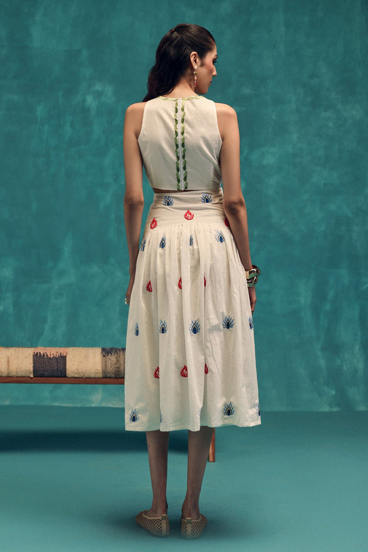 Blush Embroidered Cotton Skirt & Top Set - Zabella