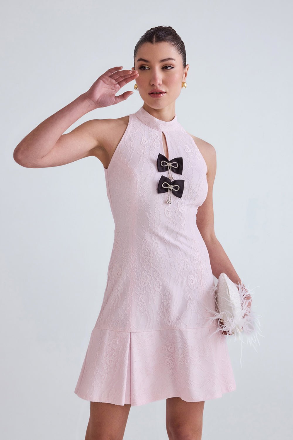 Halo Pink Lace Mini Dress - Zabella