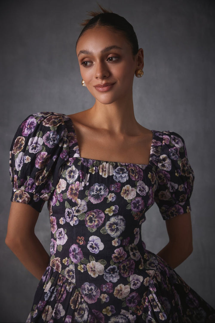 Janice Printed Silk Linen Dress - Zabella