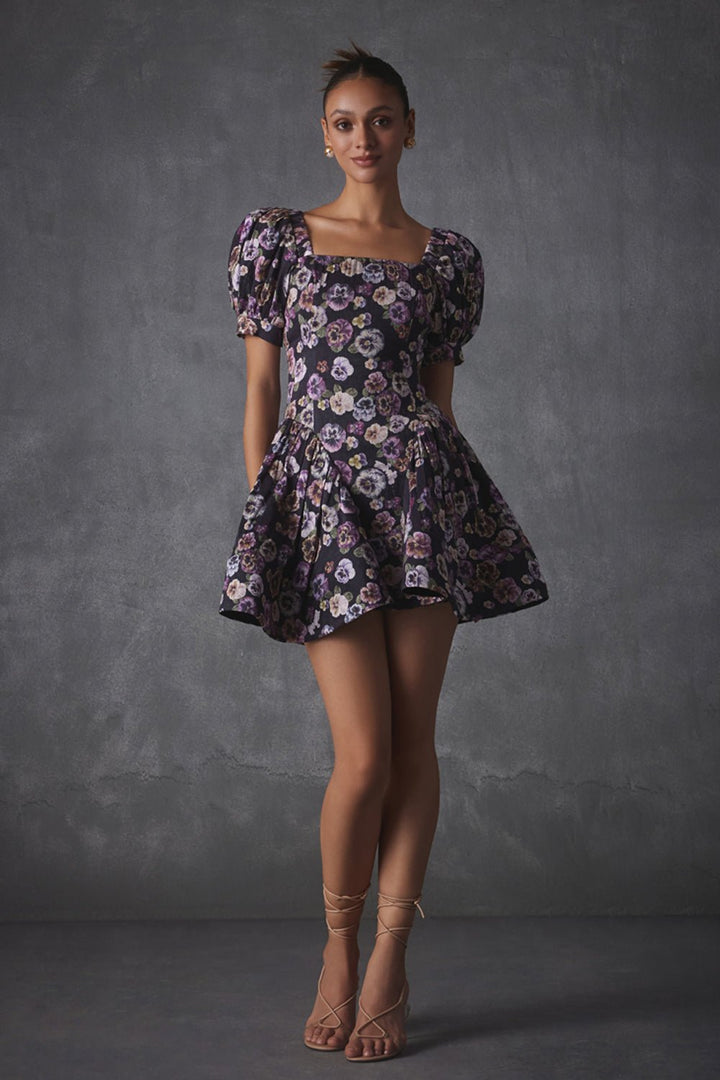 Janice Printed Silk Linen Dress - Zabella