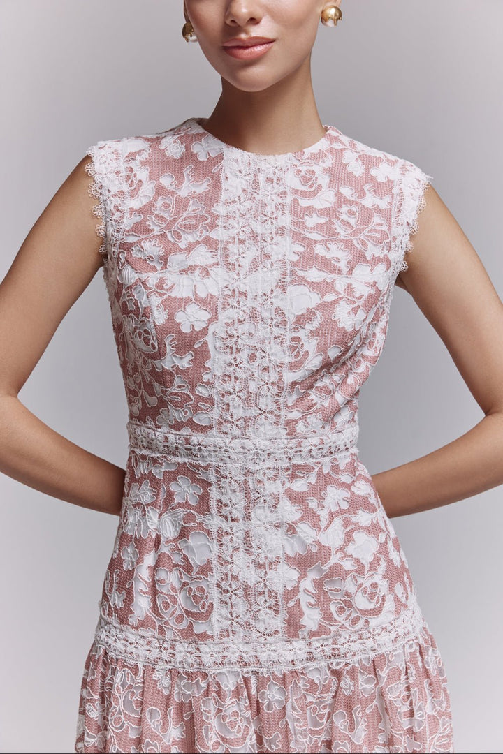 Kylie Apricot Lace Midi Dress - Zabella