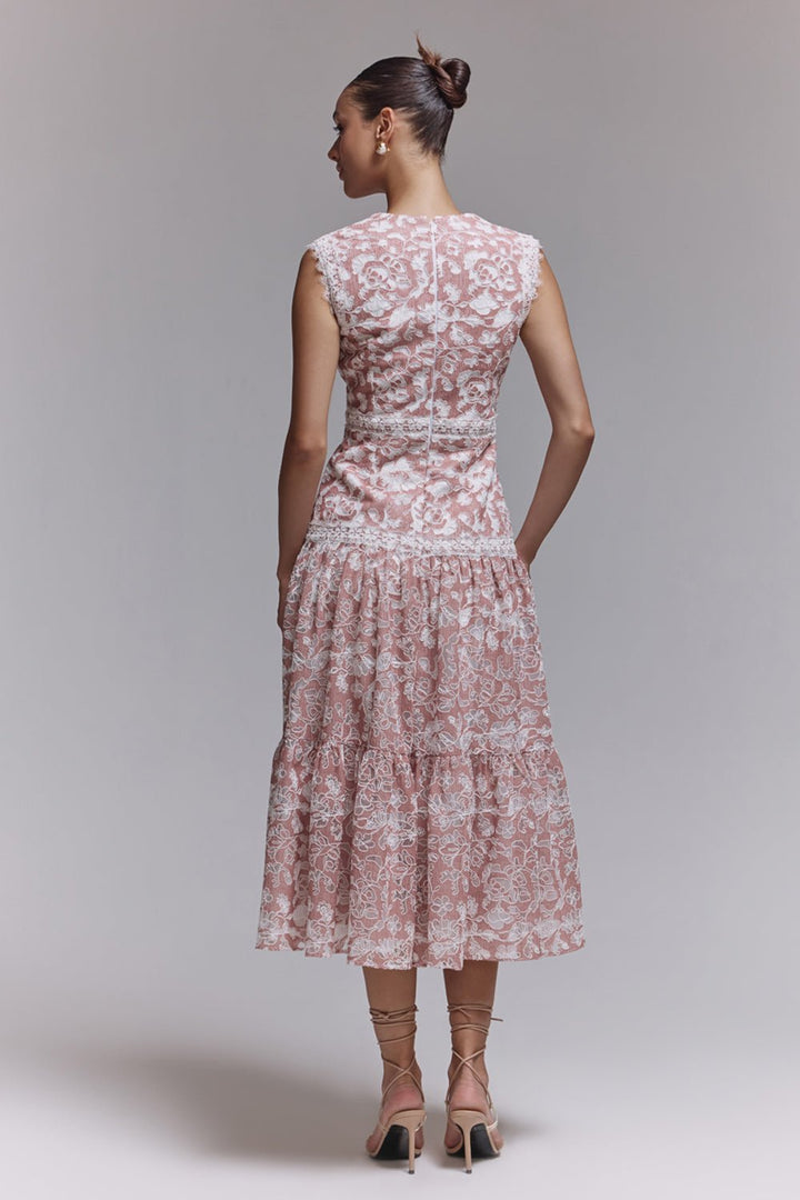 Kylie Apricot Lace Midi Dress - Zabella