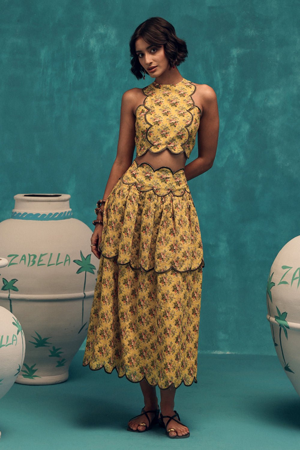 Lush Linen Scalloped Skirt & Top Set - Zabella