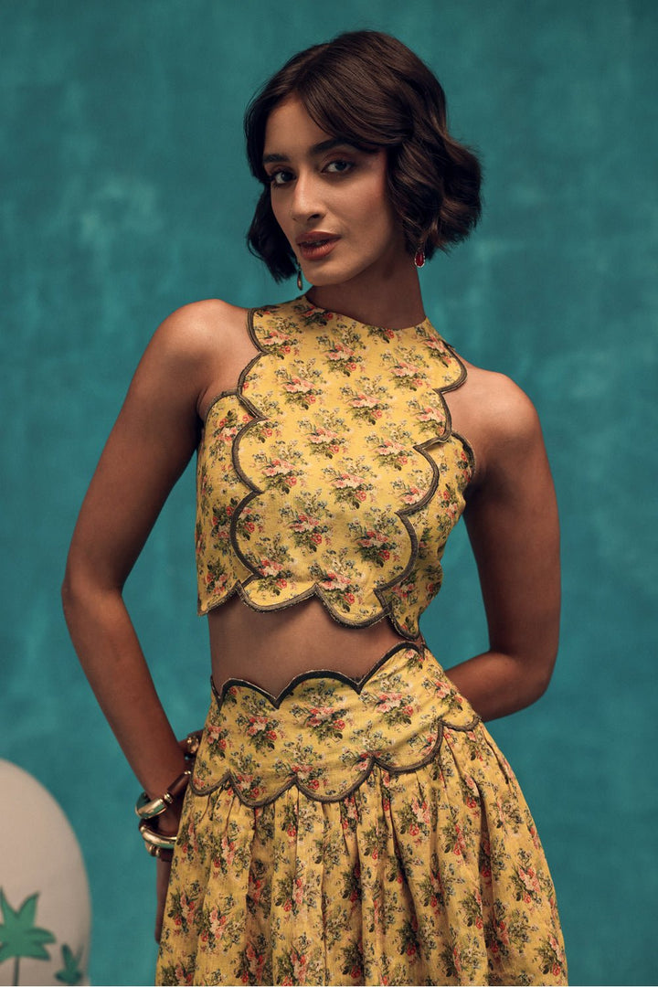 Lush Linen Scalloped Skirt & Top Set - Zabella