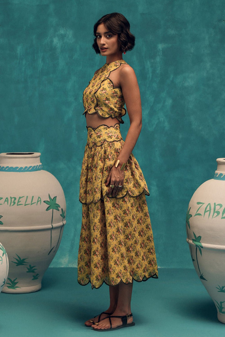 Lush Linen Scalloped Skirt & Top Set - Zabella