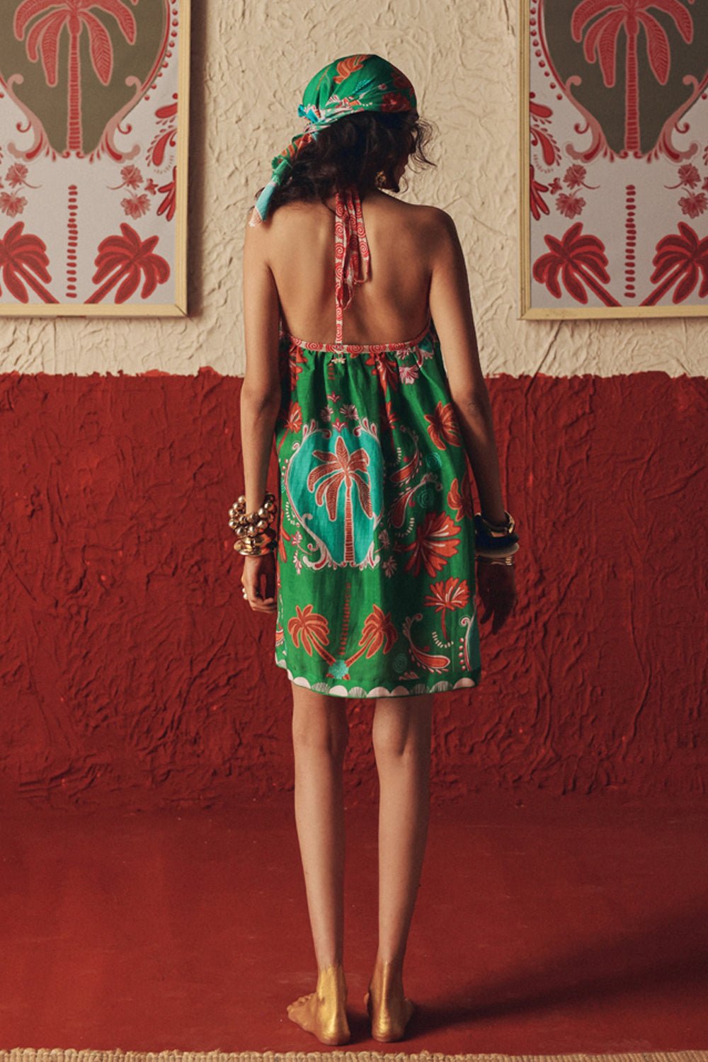 Nomad Bloom Halter Flared Mini Dress - Zabella