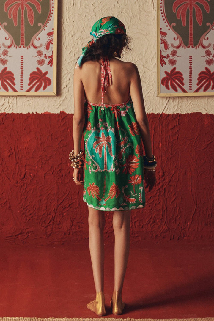 Nomad Bloom Halter Flared Mini Dress - Zabella