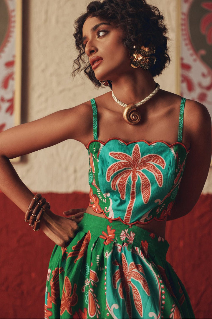 Nomad Bloom Scalloped Midi Dress - Zabella