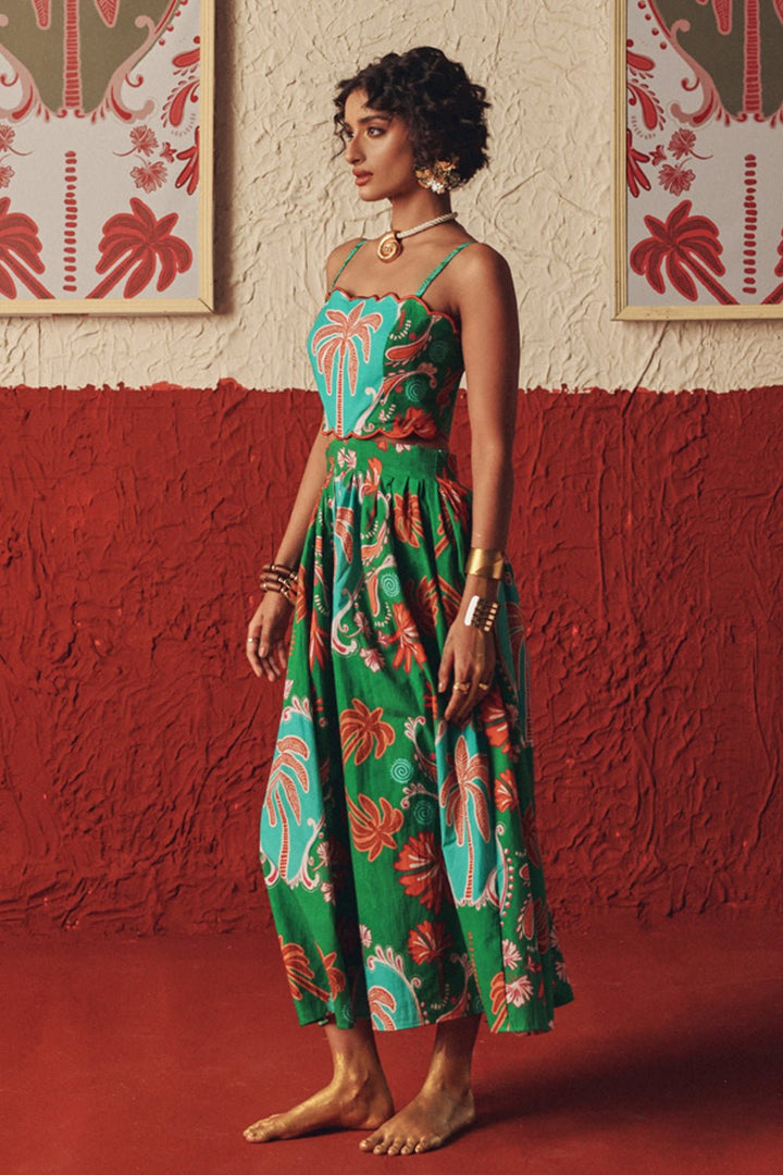 Nomad Bloom Scalloped Midi Dress - Zabella