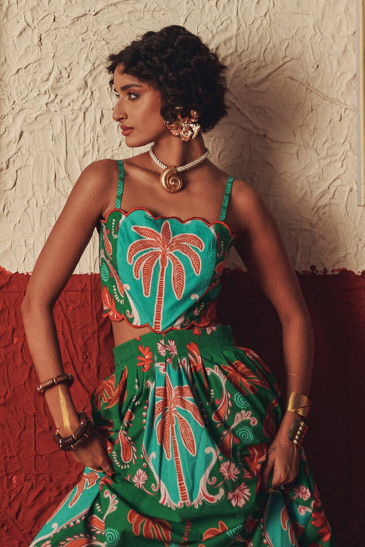 Nomad Bloom Scalloped Midi Dress - Zabella