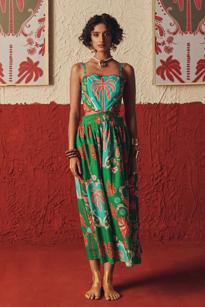 Nomad Bloom Scalloped Midi Dress - Zabella