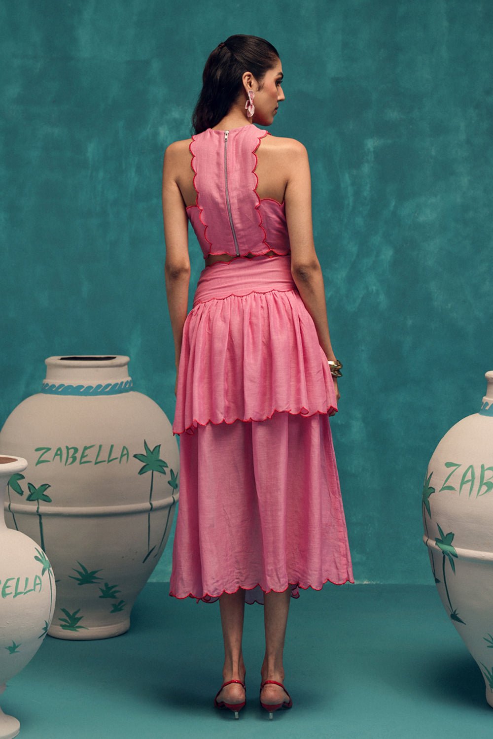 Rose Embroidered Cotton Skirt & Top Set - Zabella