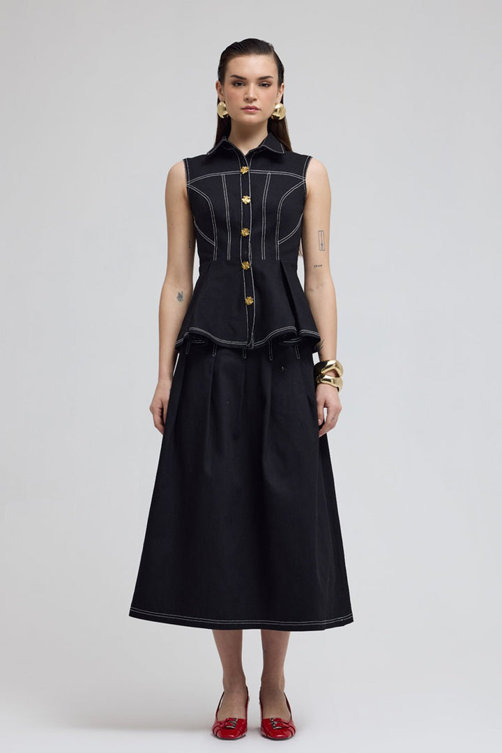 Seoul Black Denim Skirt Set - Zabella